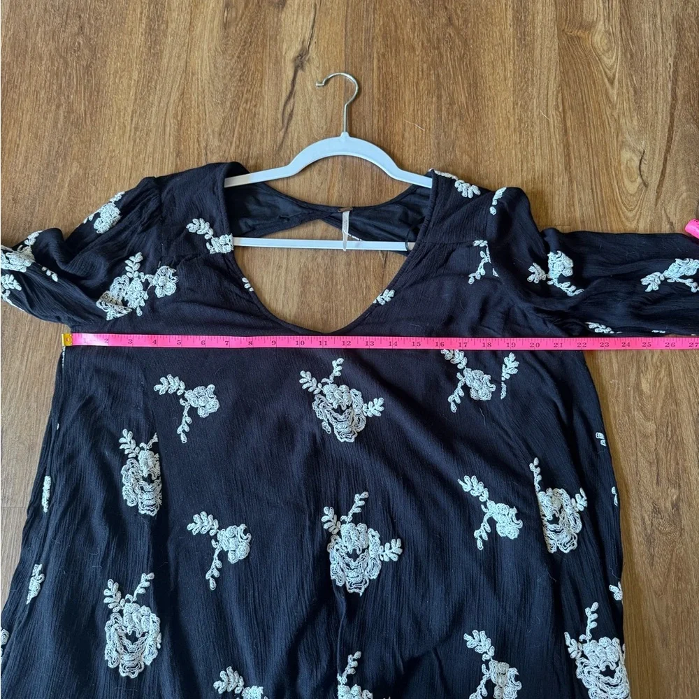 Free People Black and White Embroidered Austin Mini Dress Size Large